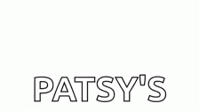 the word patsys written in gray on a white background
