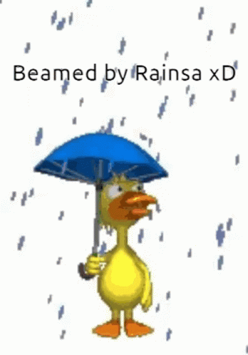 cartoon blue bird holding an orange umbrella in the rain