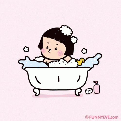 the cartoon child in the bathtub is taking a bath