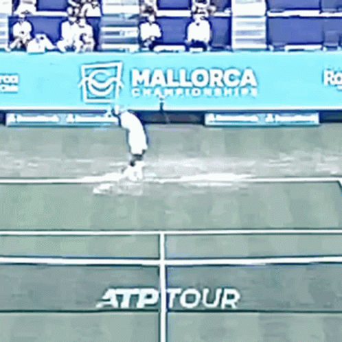a tennis player swings at a tennis ball
