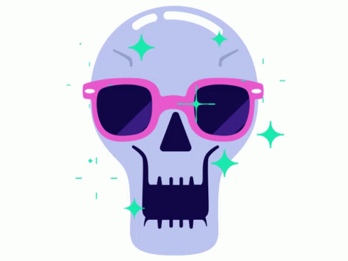 a skull wearing glasses has stars on his forehead