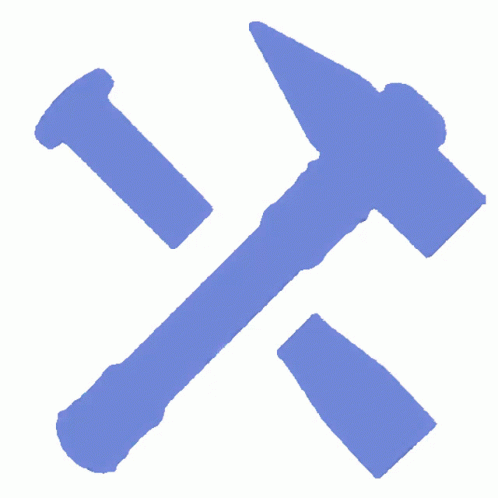 a hammer and two red crossed axes with one in the middle