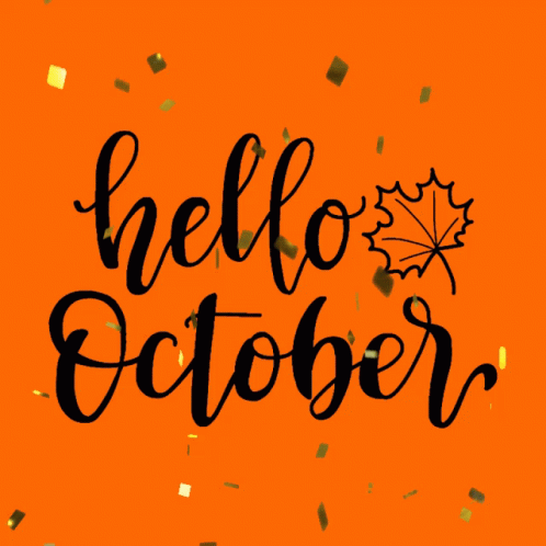 a drawing that says hello october in black on a blue background