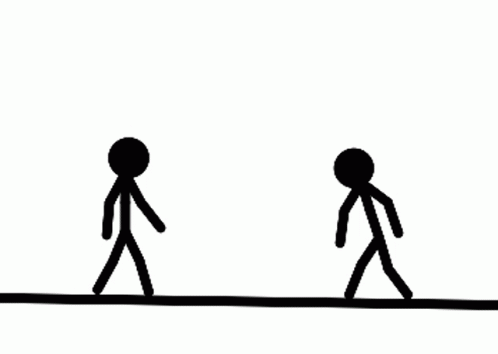 two stick figures walking down a path with two people