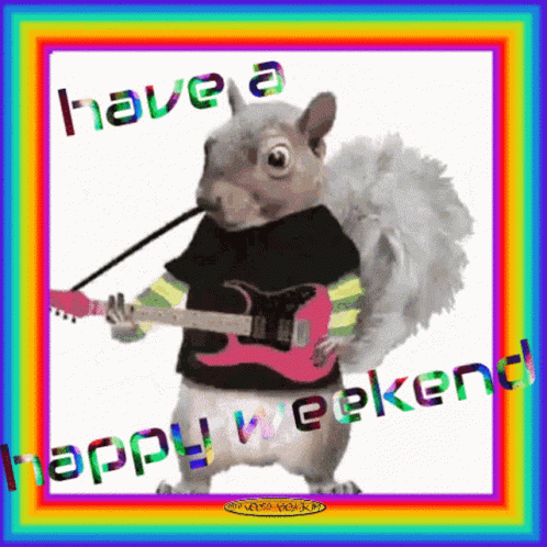 a skunky squirrel with a purple guitar and happy easter message