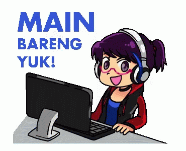 an emo - girl typing on her computer, captioned with the words main bareng yuk