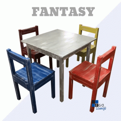 a plastic dining set with a blue chair and table