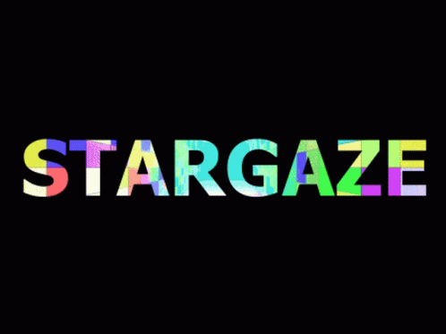 the words stargaze are made out of rainbow stripes
