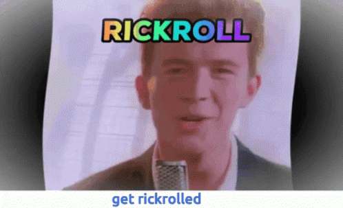 a man in a suit with the words rick roll on it's face