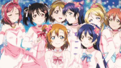 a group of girls dressed up in pastel clothing