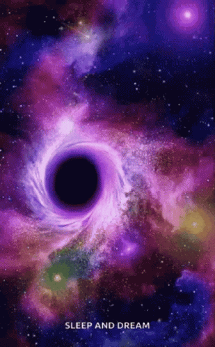 purple space with black hole, stars, and galaxy