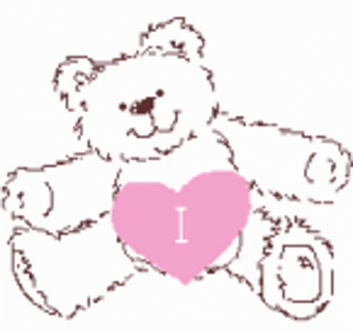 a teddy bear holding a heart, with an i