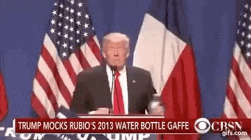 this po has the message trump mocus robo's water bottle caffe