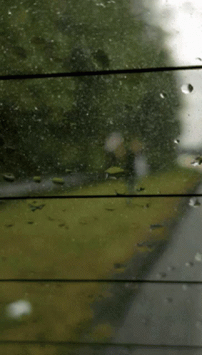 a blurry road in the rain from inside a car