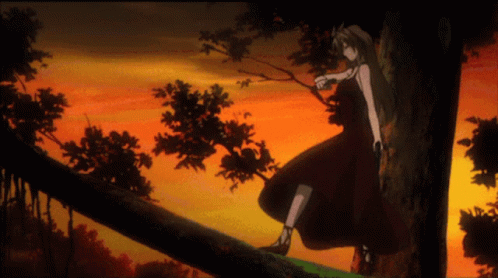 the animated image shows a  in a long dress