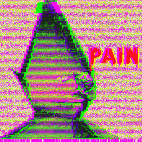 a large green neon po with the words pain