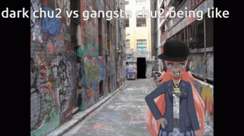 this is a video scene of a character in an alley