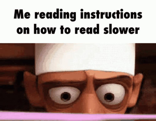 an ad with a blue man and words reading me reading instructions on how to read slower