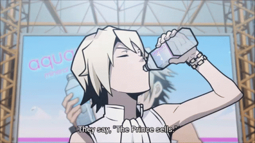 a female anime character drinking from a glass
