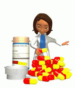 3d illustration of girl holding pill bottle and pills