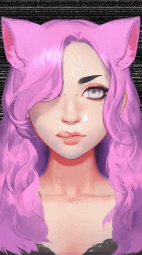 a woman's head with pink hair and a cat - ears