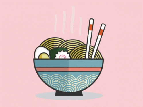 illustration in flat lay manner with chopsticks, rice and other food
