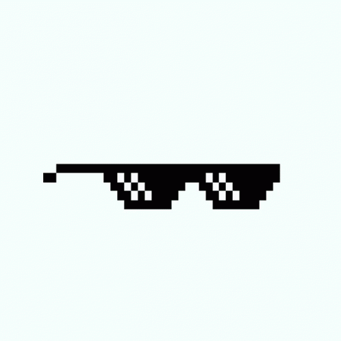 the pixel art depicts an object that is a black pair of sunglasses