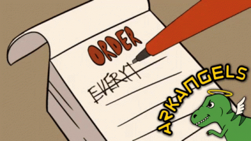 a cartoon dinosaur is in front of a document with an extra marketel