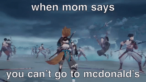 there is an animated image with the words when mom says, you can't go to mcdonald's