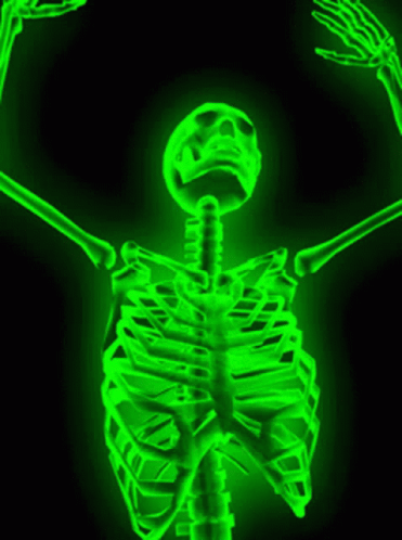 a glowing image of a skeleton dancing