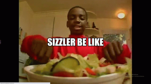 man smiling with text saying sizzler be like