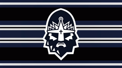 a black, white and brown striped background with a viking warrior face