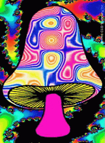 a mushroom with different colors is shown in this psychedelic painting