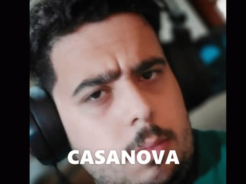 man in headphones with caption saying casaniova