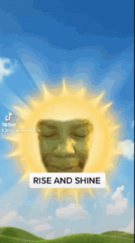 an illustration of the sun has a face and words on it