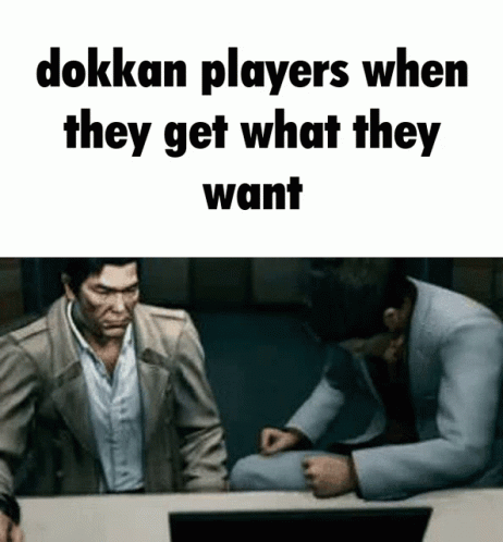 a group of men sitting at a table with the text dokan players when they get what they want