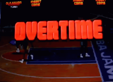 an animated logo appears in a basketball court with people