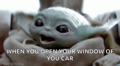 a yoda holding the caption when you open your window of you car