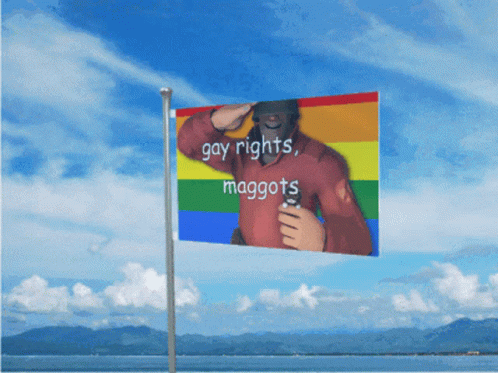 a painting with the words gay rights and maggots on it