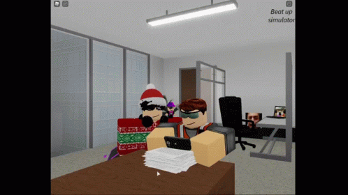 two people sitting at a computer in a virtual environment