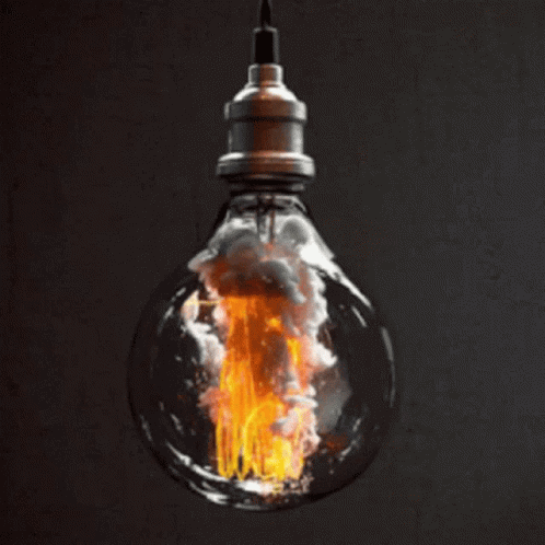 blue fire flowing inside a light bulb