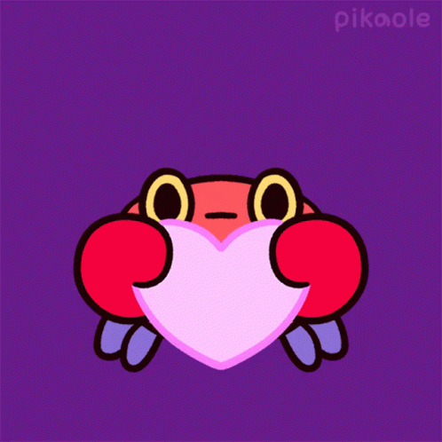 a purple and blue cartoon bird with a heart in its beak