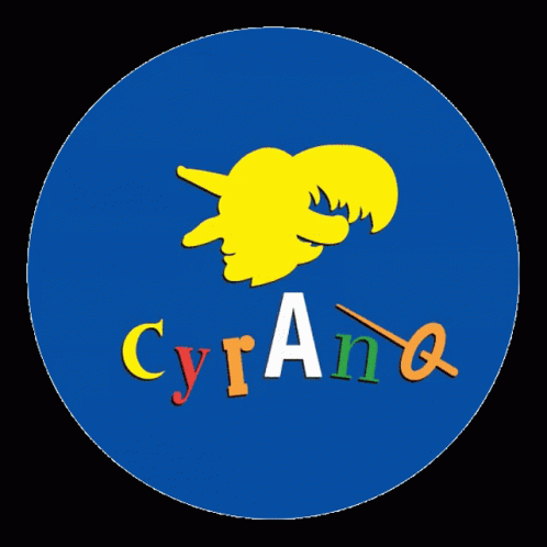 a circular orange background with the words cyane in blue, surrounded by a silhouette of a cat