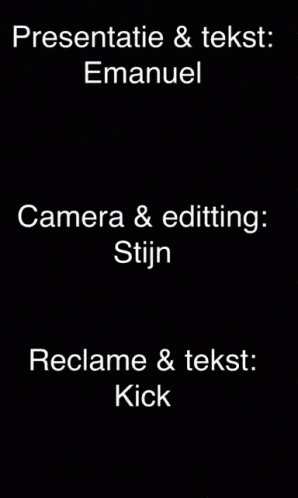 the text reads, presentation & tekst manuel camera editing staini reclaimed and test kick