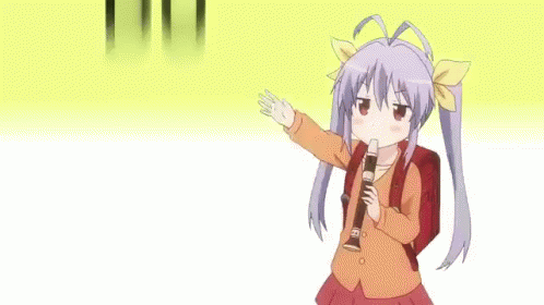 there is an animated girl standing in front of a microphone