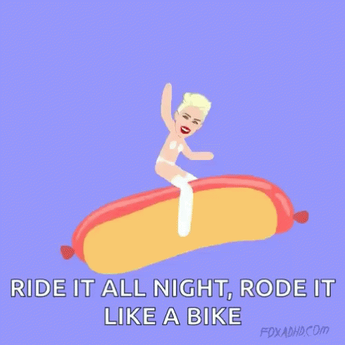 an animation character riding a bed that has text written across it