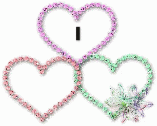 three hearts are arranged with glitter colors