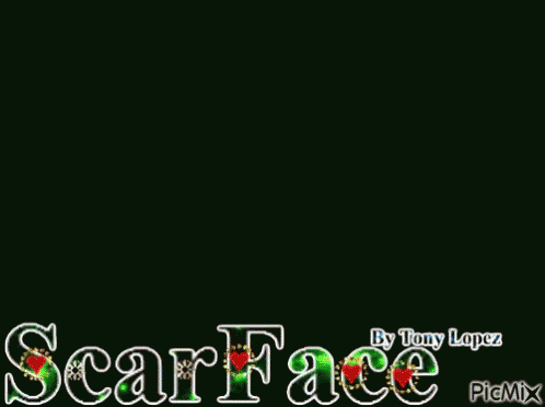 the text scarface is shown on a dark green background