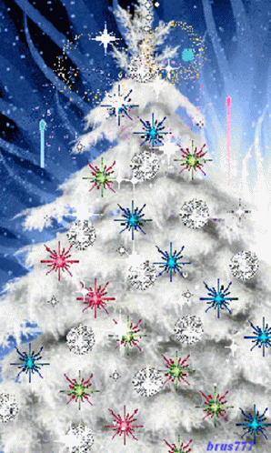 a brightly decorated christmas tree with stars around it