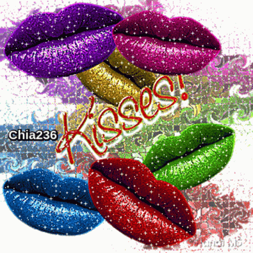 a drawing of a variety of colorful glittered lips